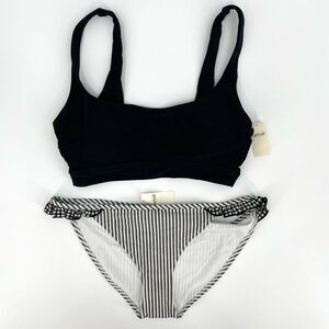 Aerie Banded Wide Strap Scoop Top Seersucker Ruffle Bikini Bottom Swimsuit Small